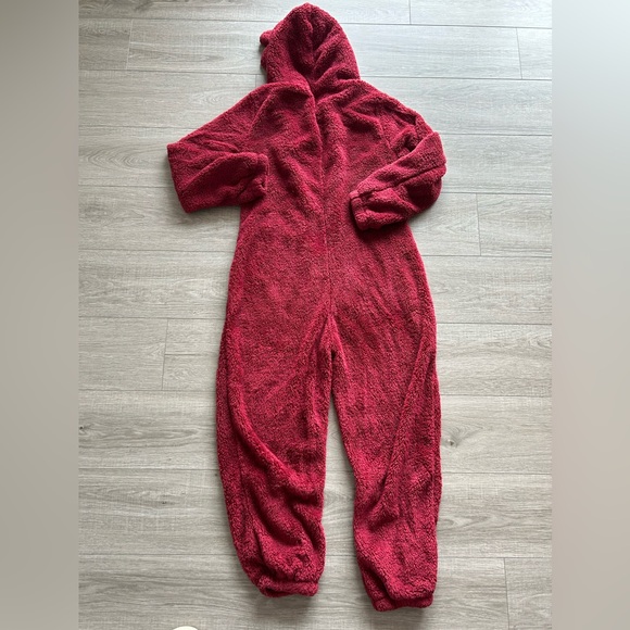 Cozy Red Sherpa Fleece Hooded Jumpsuit - Picture 2 of 6